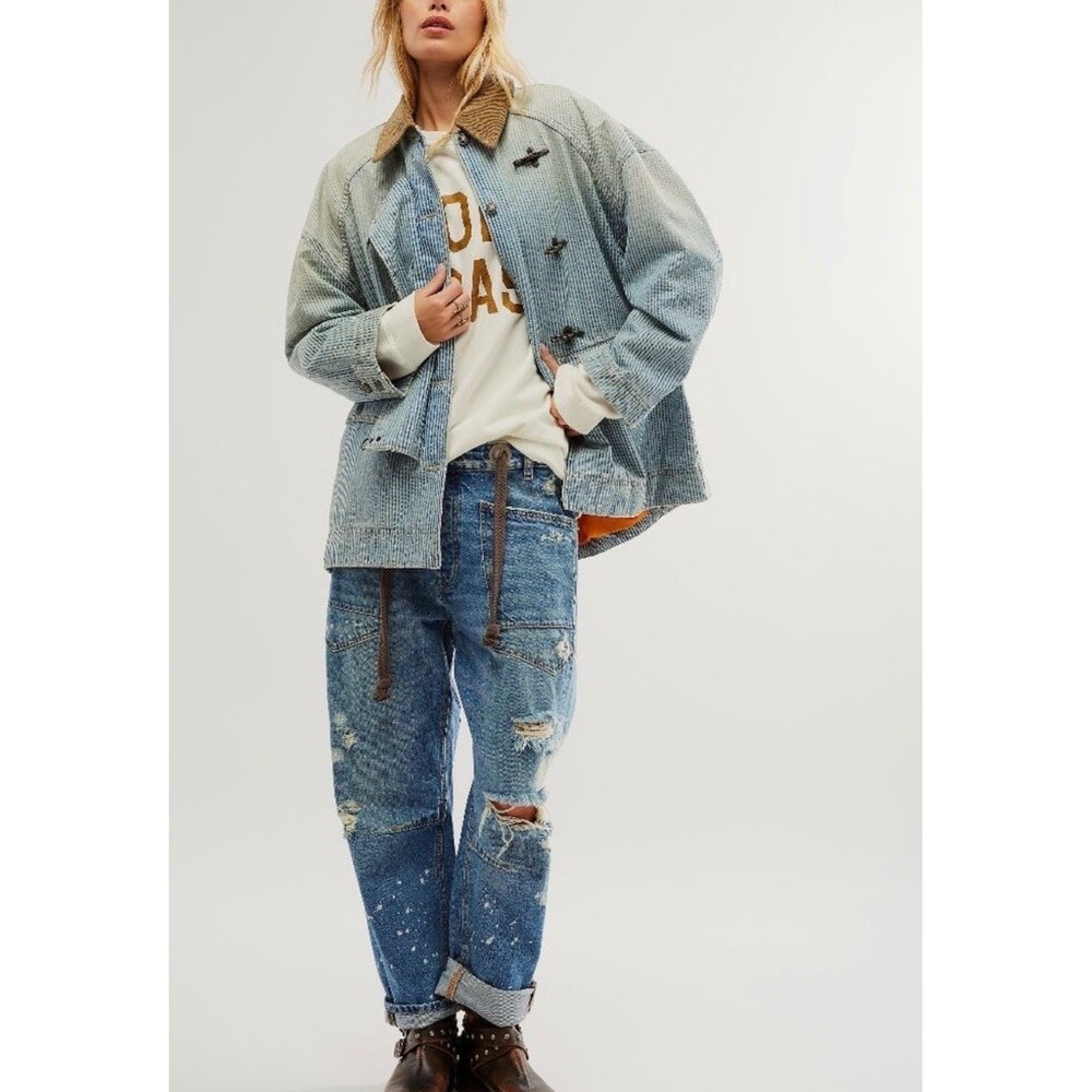 Free People RARE Calypso Distressed Moxie Low Slung Barrel Jeans Size 31 y2k